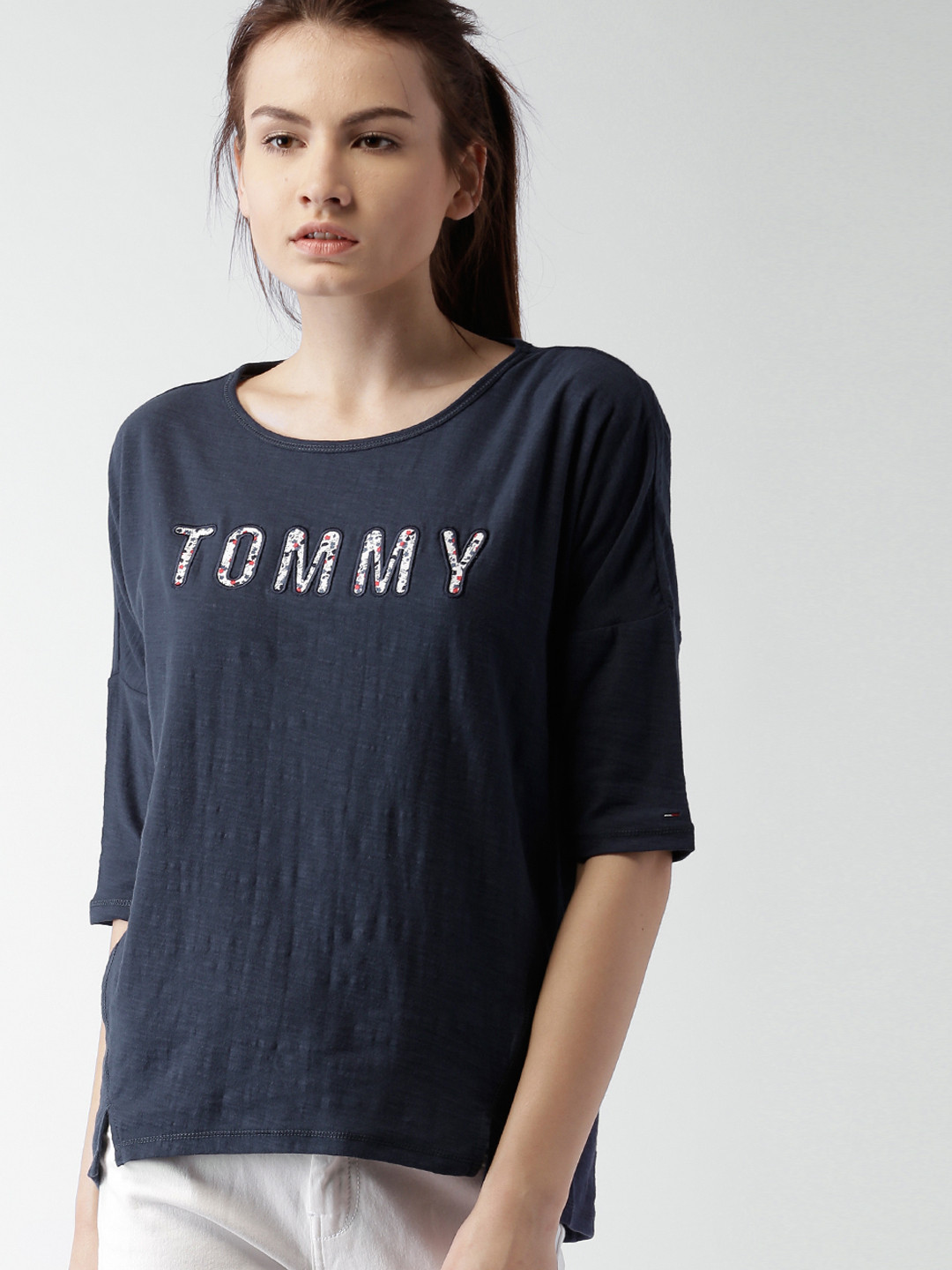 Buy Tommy Hilfiger Women Navy Pure Cotton Top Tops for Women 1785229