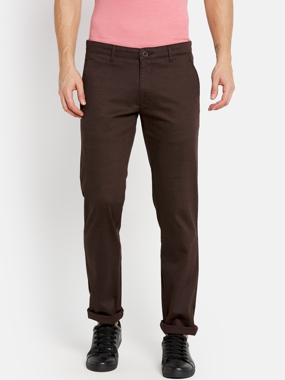 Buy Octave Men Brown Textured Trousers - Trousers for Men 17852408 | Myntra