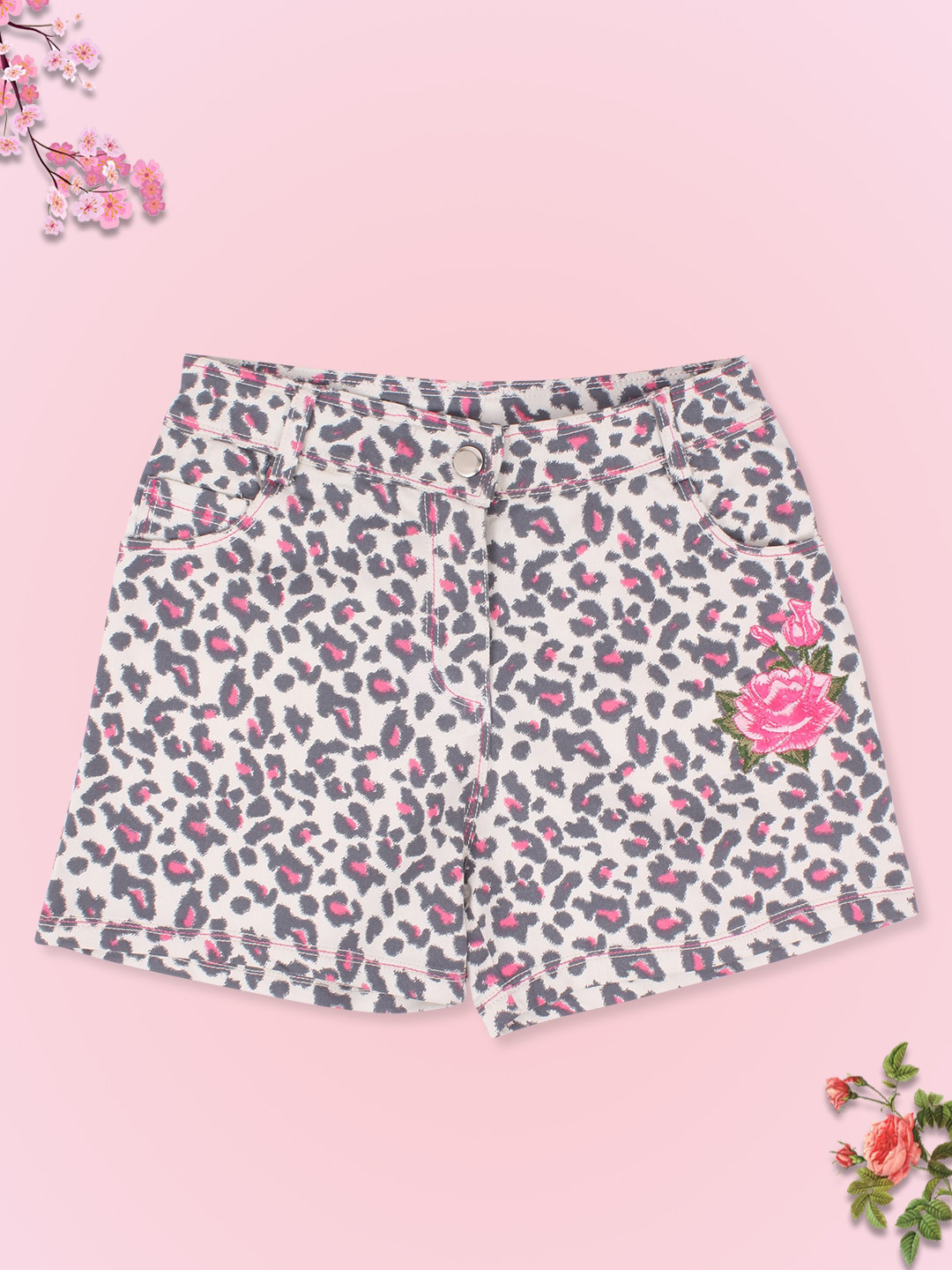 Girls Pink Regular Leopard Print Casual Shorts main image 1