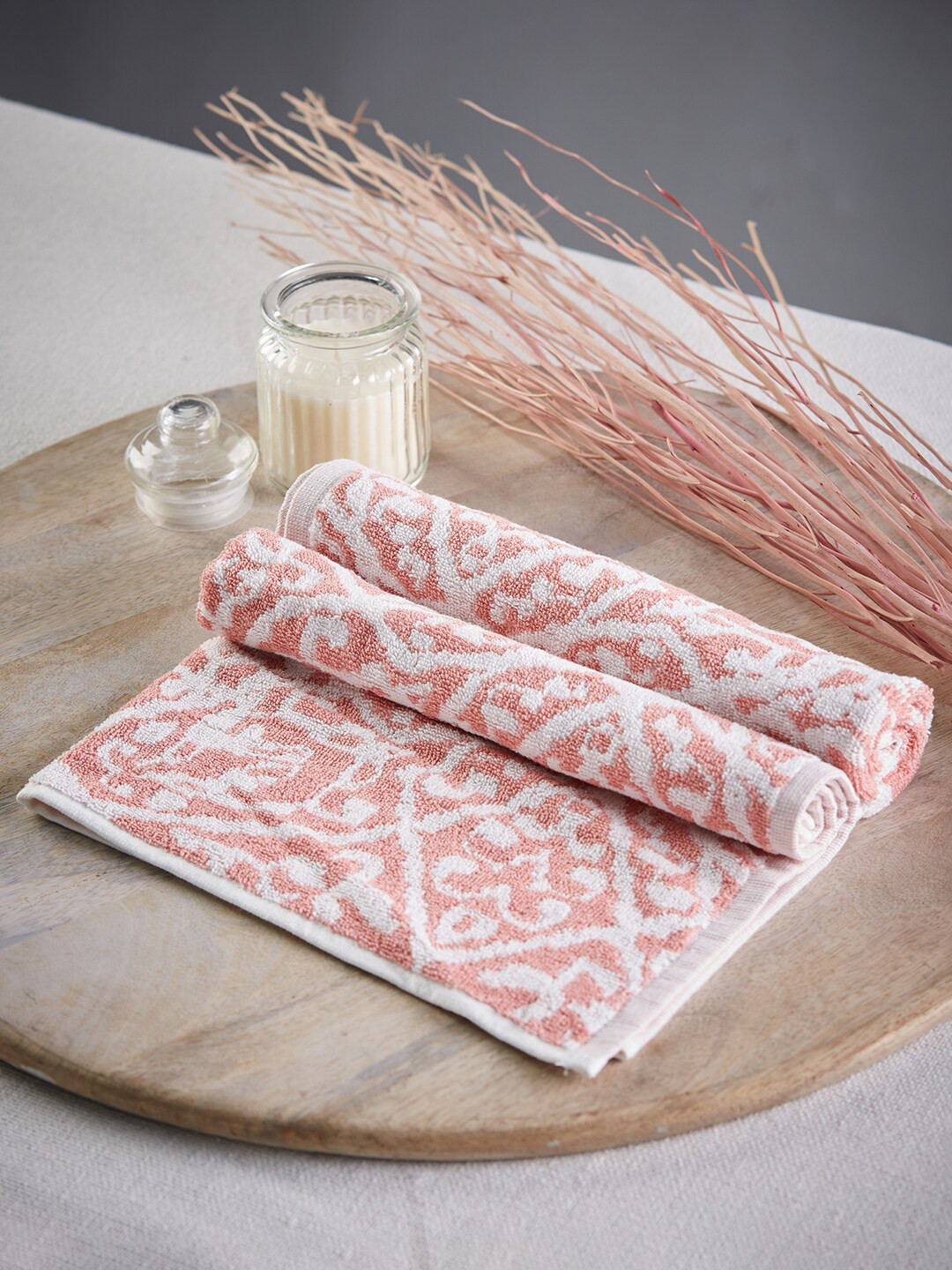 Buy Fabindia Pink & White Ethnic Motifs Shia Cotton Woven Hand Towel