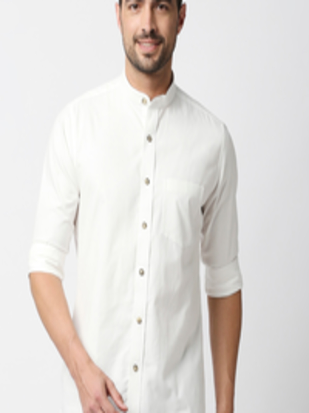 Buy EVOQ Men White Mandarin Collar Standard Casual Shirt - Shirts for ...