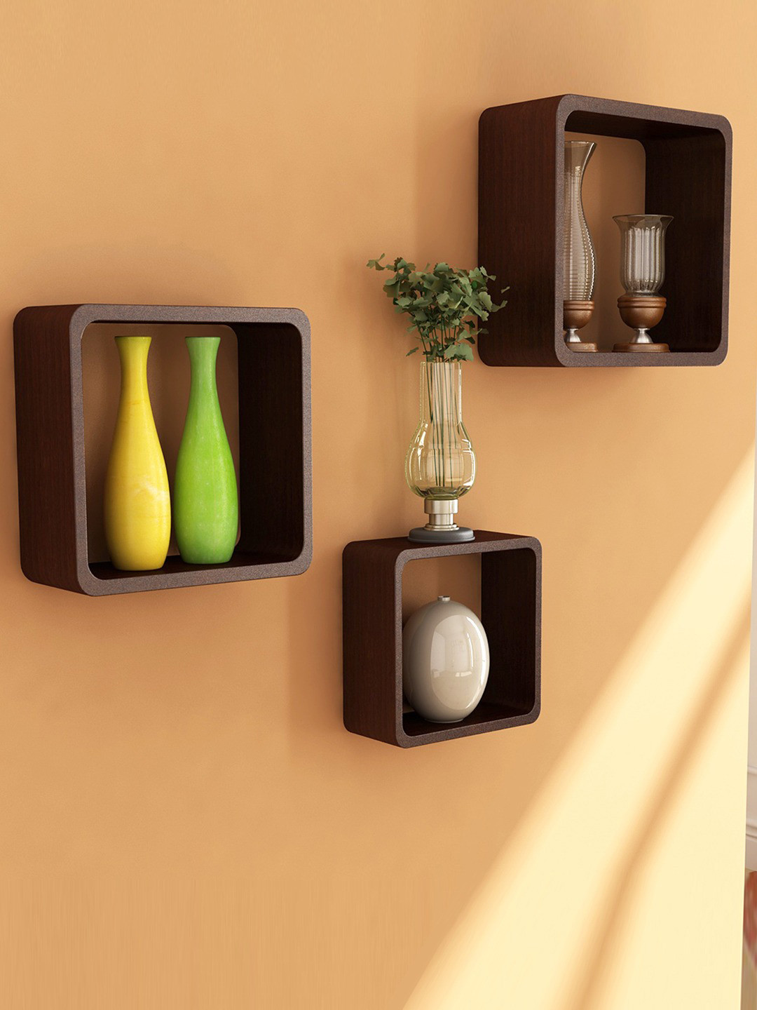 Buy Home Sparkle Set Of 3 Brown Wall Shelves Wall Shelves for Unisex