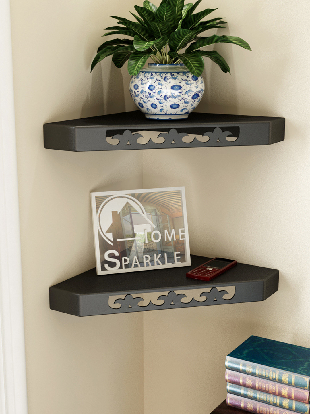 Buy Home Sparkle Black Set Of 2 Corner Wall Shelves Wall Shelves for