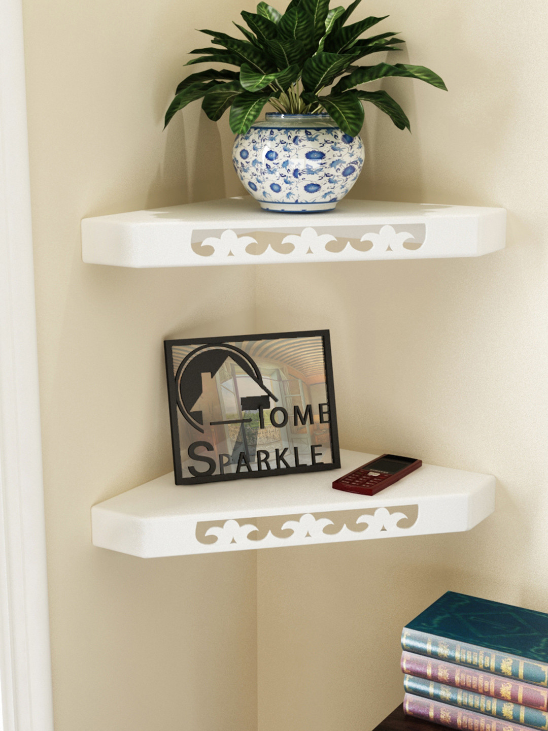 Buy Home Sparkle Set Of 2 White Corner Wall Shelves Wall Shelves for