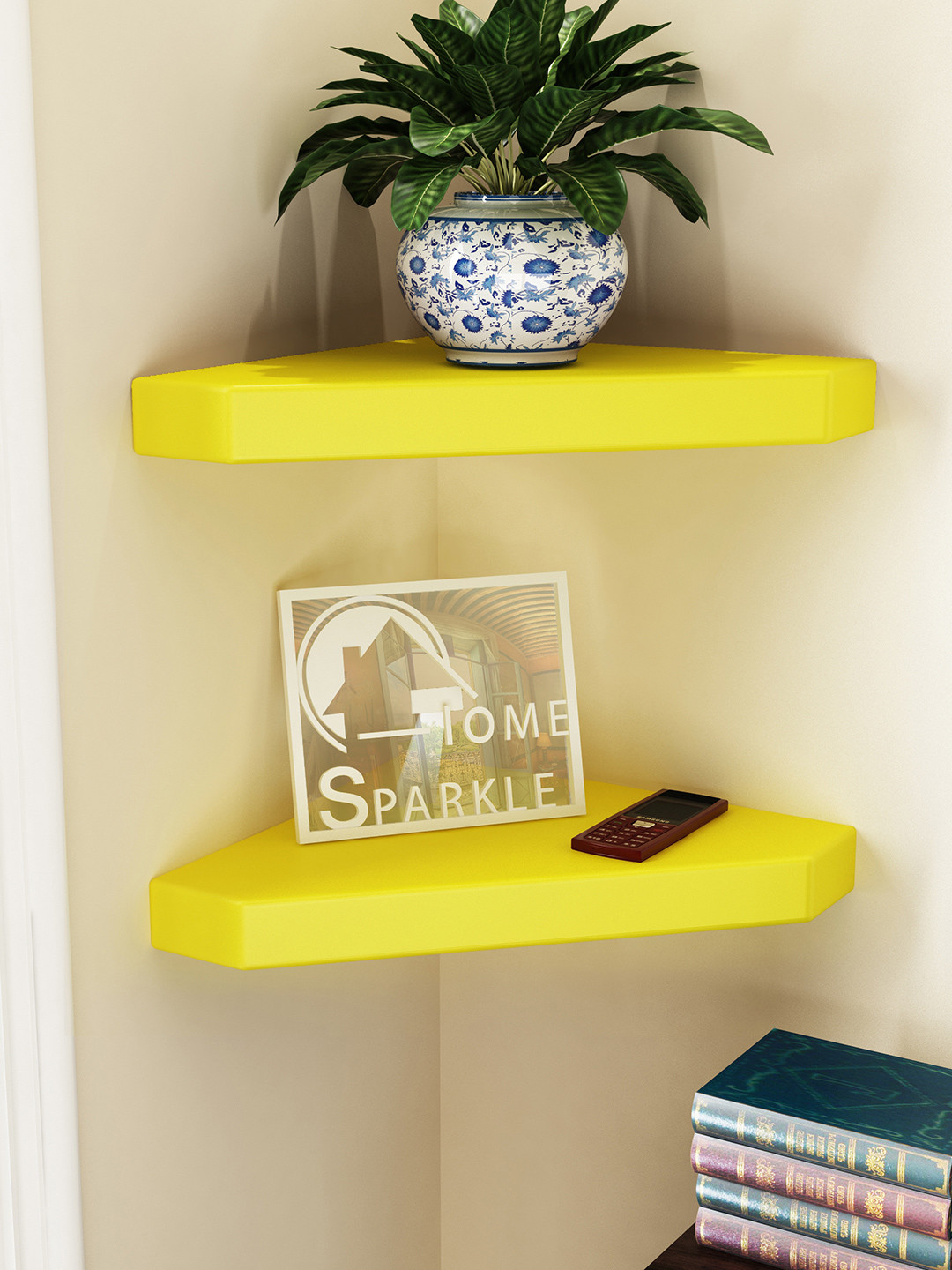 Buy Home Sparkle Set Of 2 Yellow Corner Wall Shelves Wall Shelves for Unisex 1785937 Myntra
