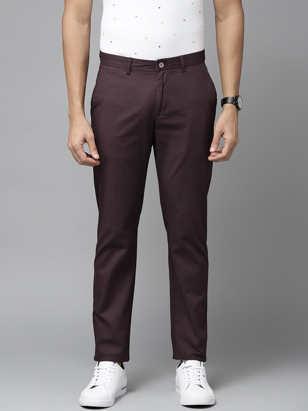 Buy Blackberrys Men Burgundy Solid B 95 Regular Fit Trousers Trousers