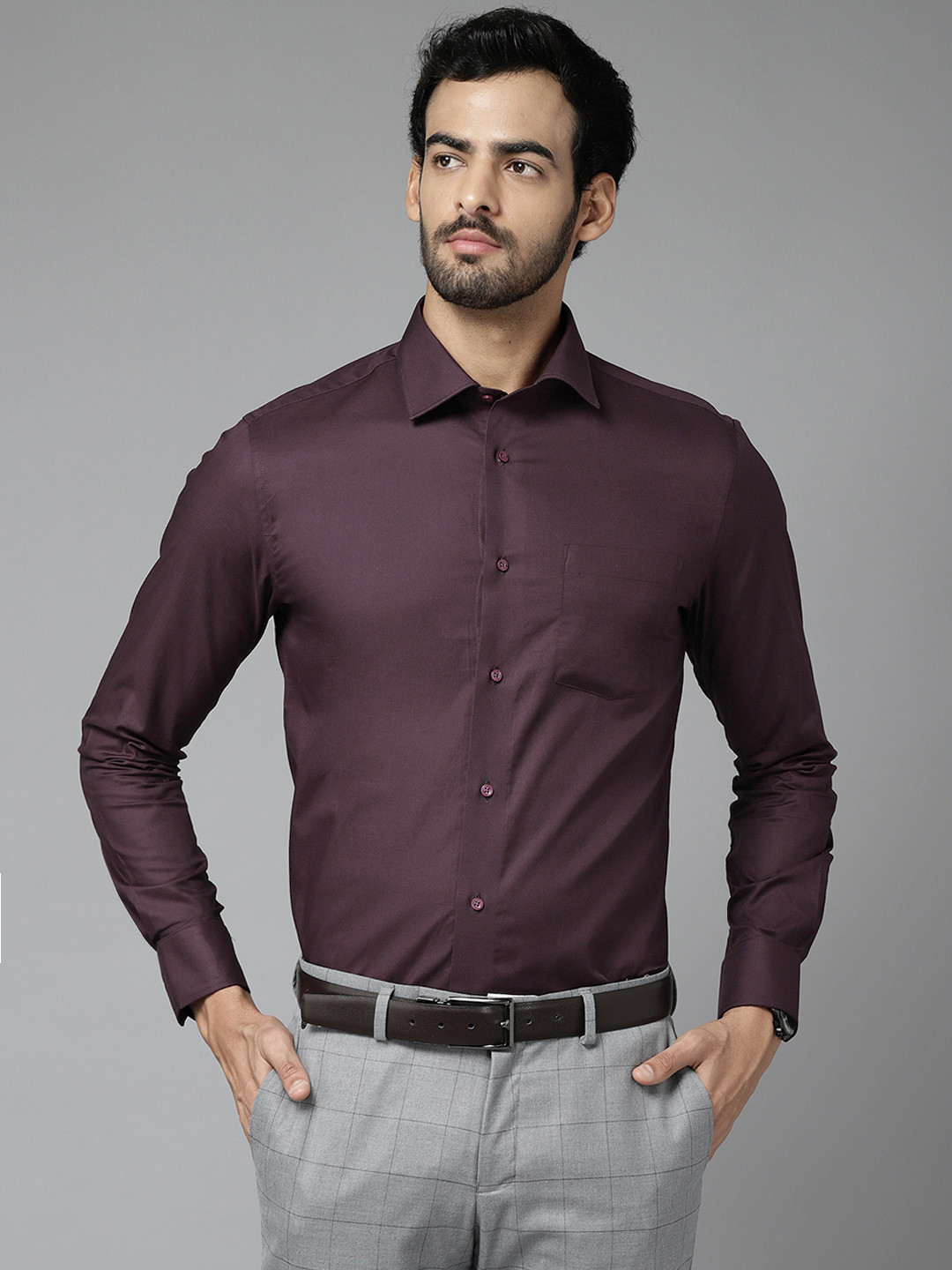 Buy Blackberrys Men Purple Pure Cotton India Slim Fit Formal Shirt