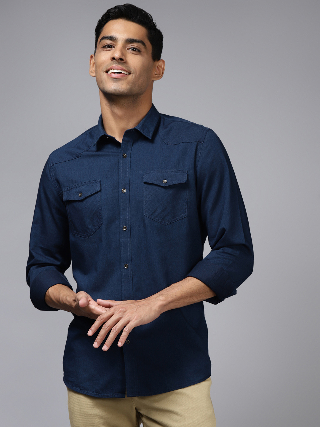 Buy Blackberrys Men Navy Blue Pure Cotton India Slim Fit Casual Shirt