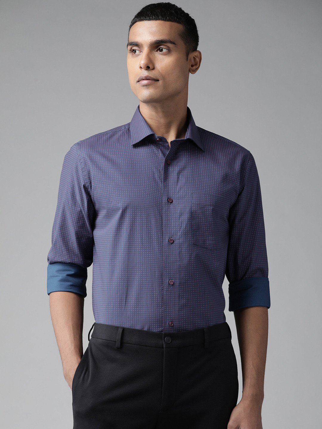 Buy Blackberrys Men Teal Blue & Red Pure Cotton India Slim Fit Printed