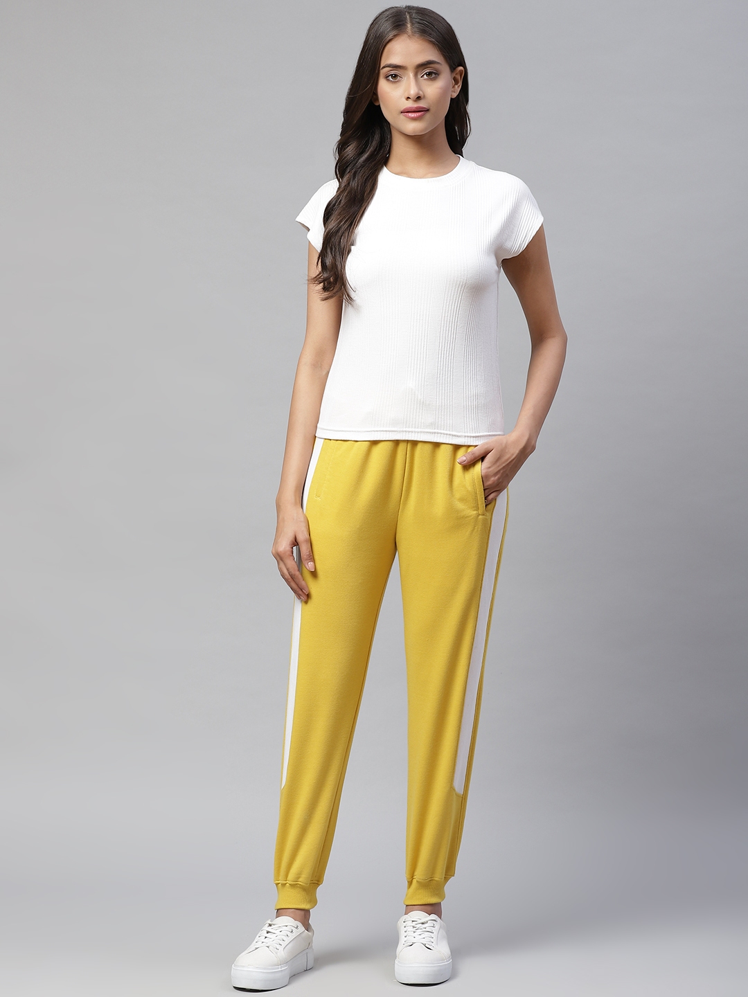 Buy Laabha Women White And Mustard Yellow Solid Tracksuit Tracksuits For Women 17862522 Myntra 