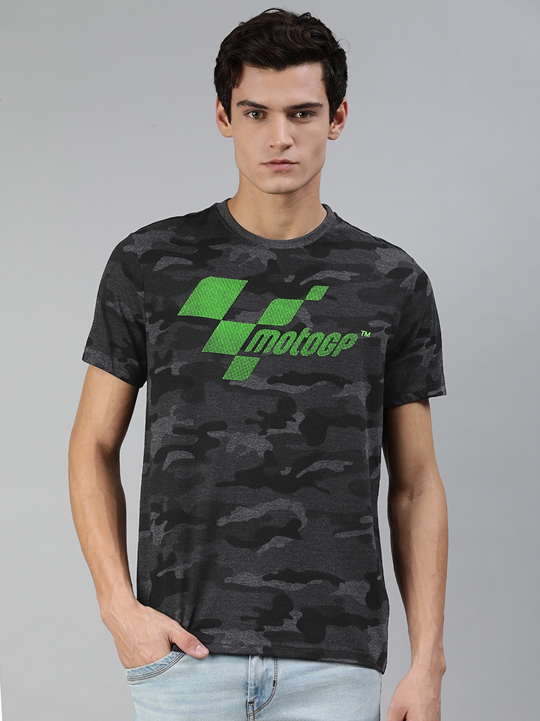 Buy MotoGP Men Grey Melange Camouflage Printed T Shirt - Tshirts for ...