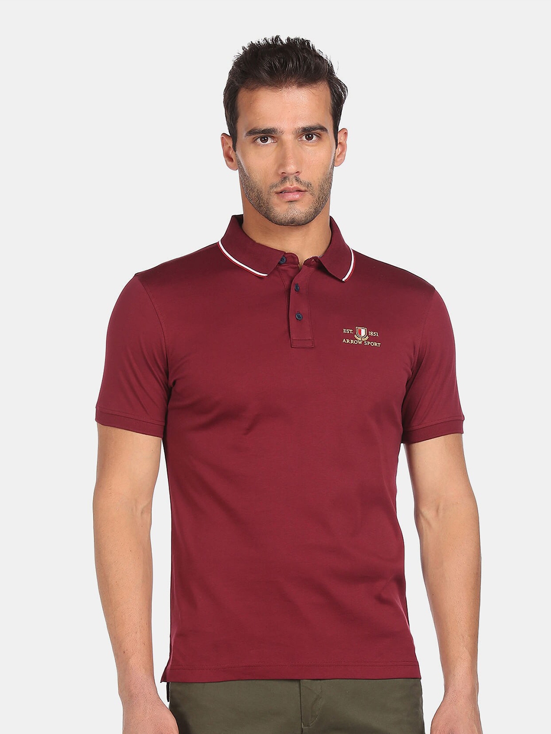 Buy Arrow Sport Men Maroon Pure Cotton Polo Collar T Shirt - Tshirts ...