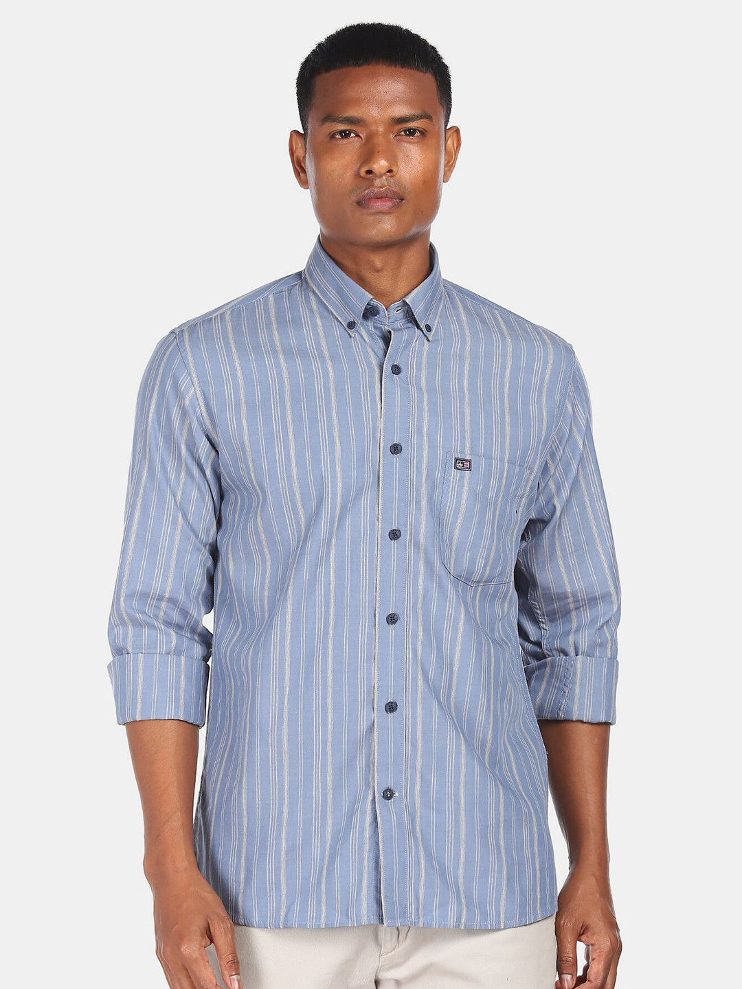 Buy Arrow Sport Men Blue Striped Casual Shirt Shirts for Men 17864038