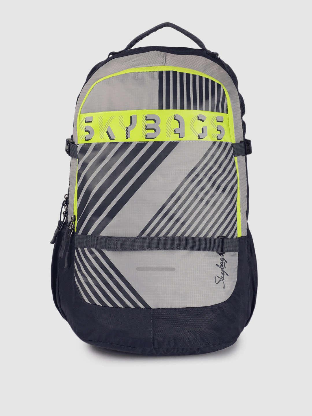 Buy Skybags Unisex Grey & Navy Blue Striped Backpack With Compression Straps Backpacks for