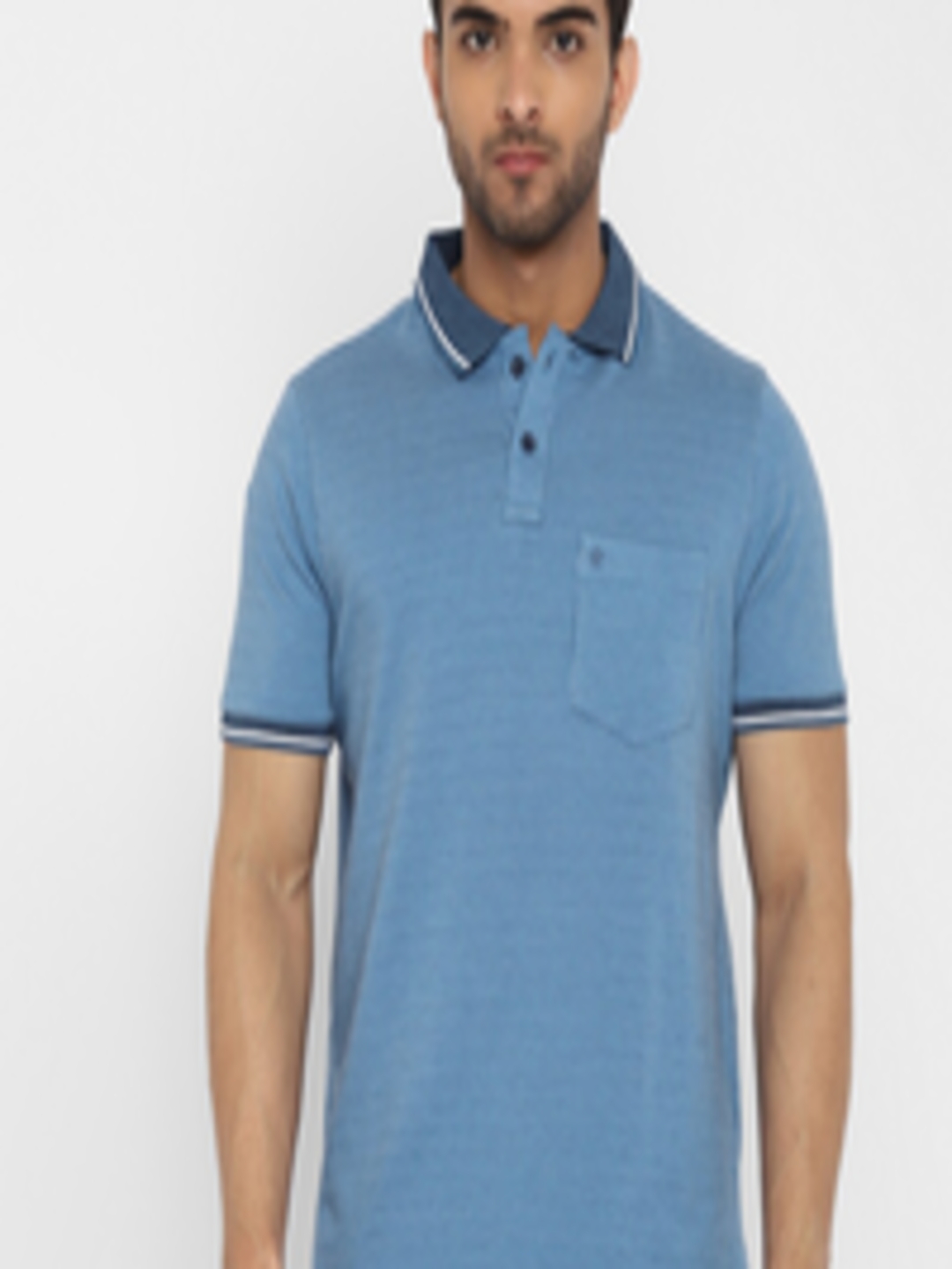 Buy Turtle Men Blue Polo Collar Slim Fit Cotton T Shirt - Tshirts for ...