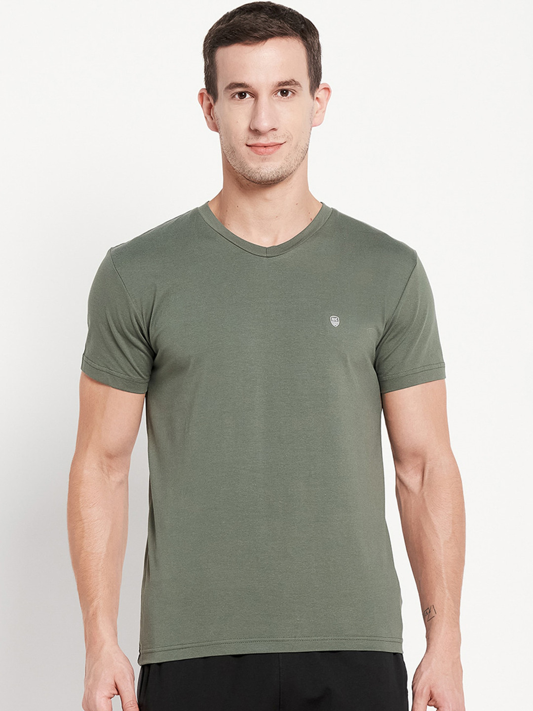 Buy Octave Men Olive Green V Neck Cotton T Shirt - Tshirts for Men ...