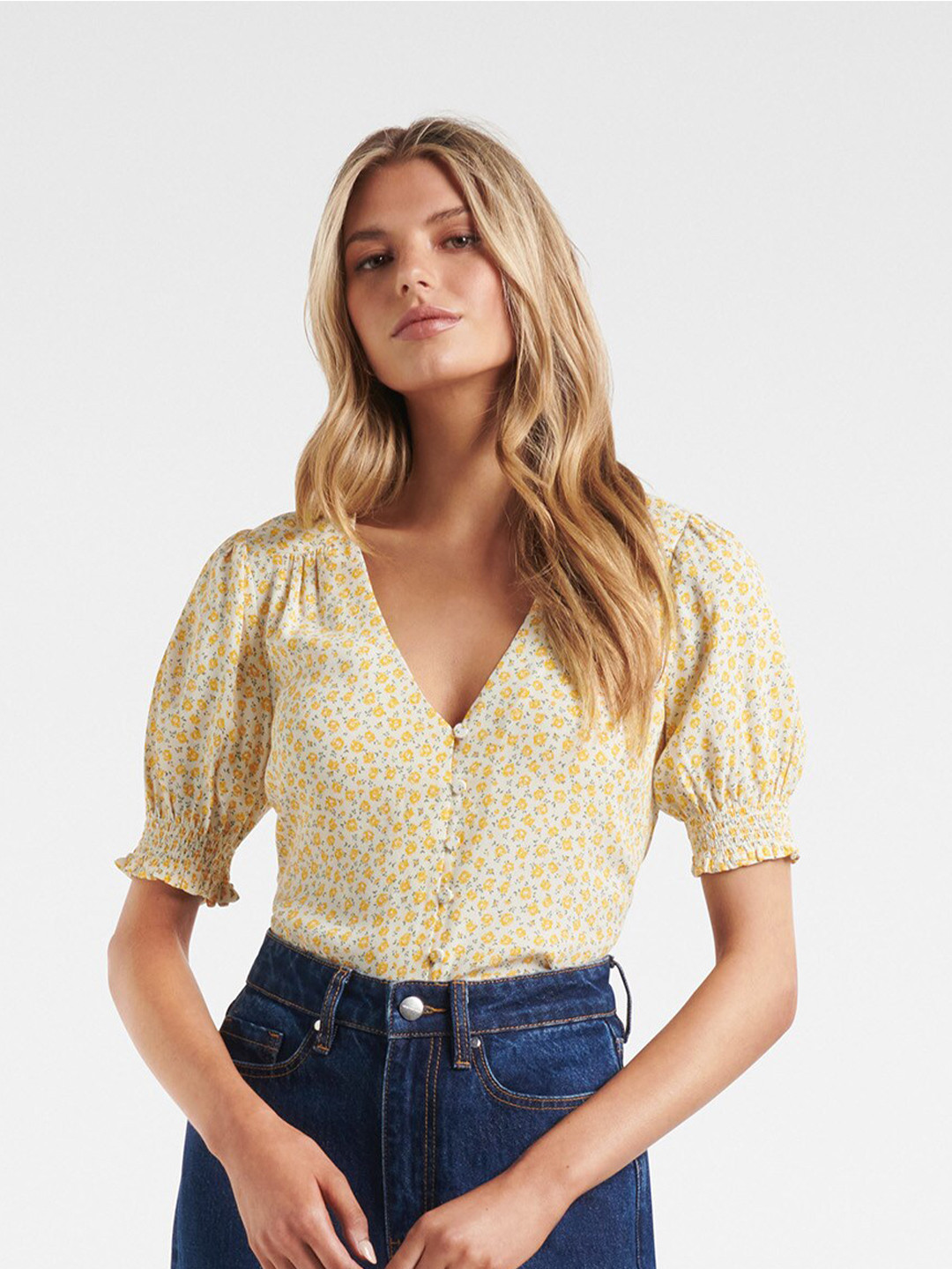 Buy Forever New Cream Coloured & Yellow Floral Print Top Tops for