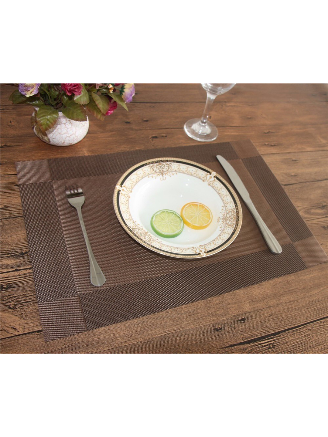 Buy SKYLOFTS Set Of 6 Brown Textured Rectangular Table Placemats