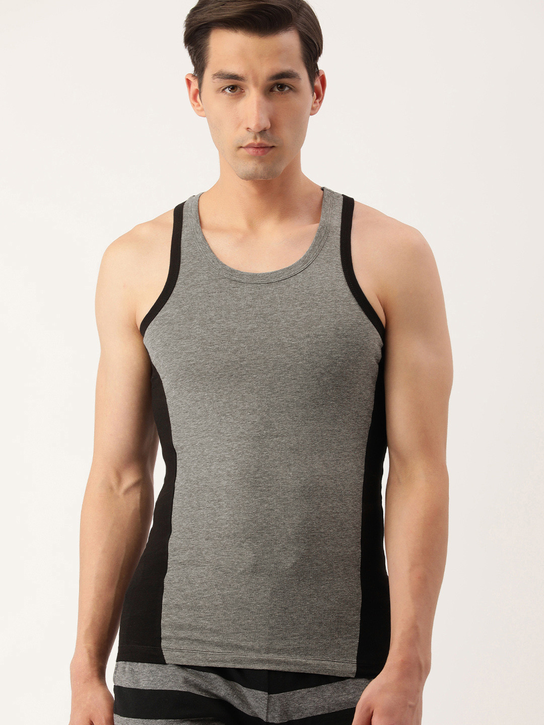 Buy Chromozome Men Grey Melange & Black Colourblocked Cotton Innerwear ...