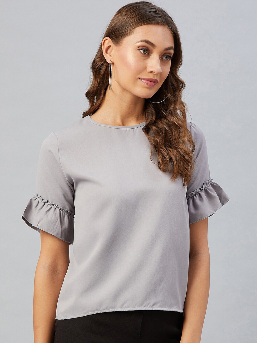 Buy CHIMPAAANZEE Grey Solid Bell Sleeves Boxy Top Tops for Women 17875640 Myntra