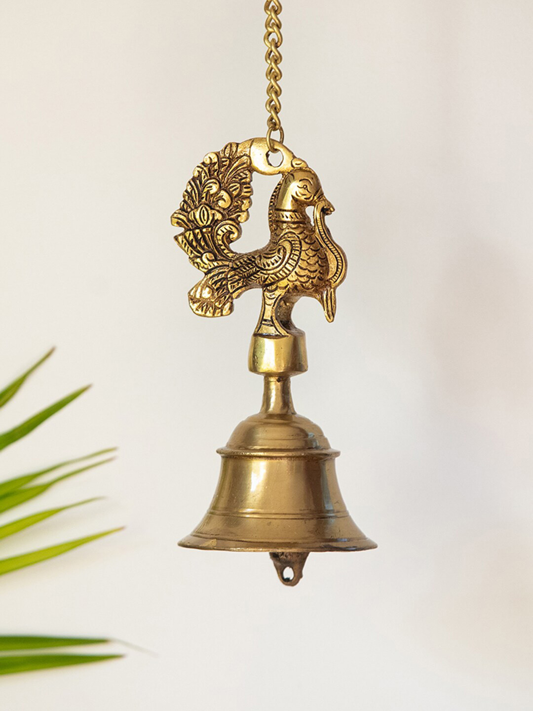 Buy ExclusiveLane Gold Toned Brass Elegant Peacock Hand Etched Decorative Hanging Bell Pooja