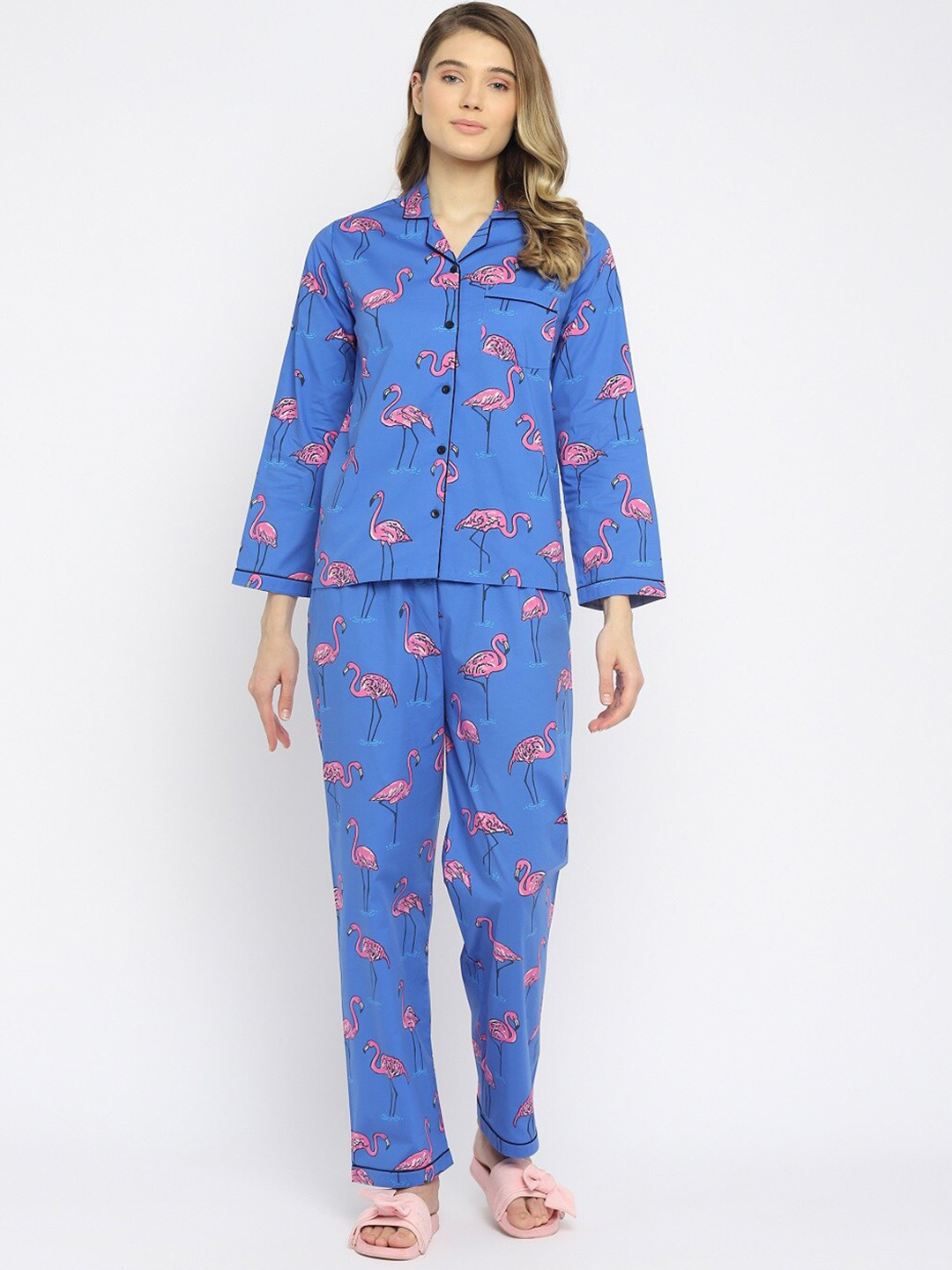 Pink Maple Leaf Printed Night Suit