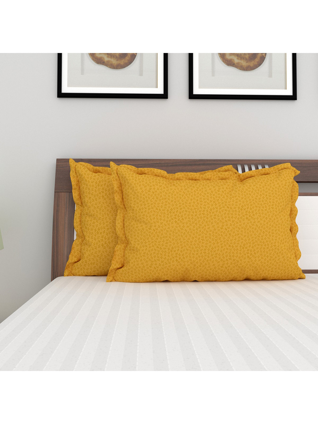 Buy Home Centre Set Of 2 Yellow Printed Cotton Pillow Covers Pillow