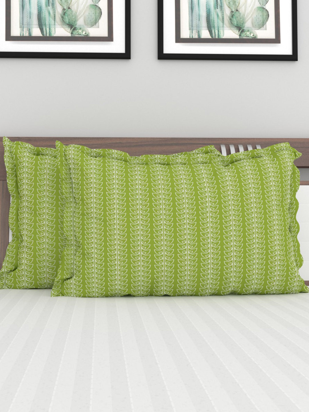 Buy Home Centre Set Of 2 Green And White Printed Pillow Covers Pillow