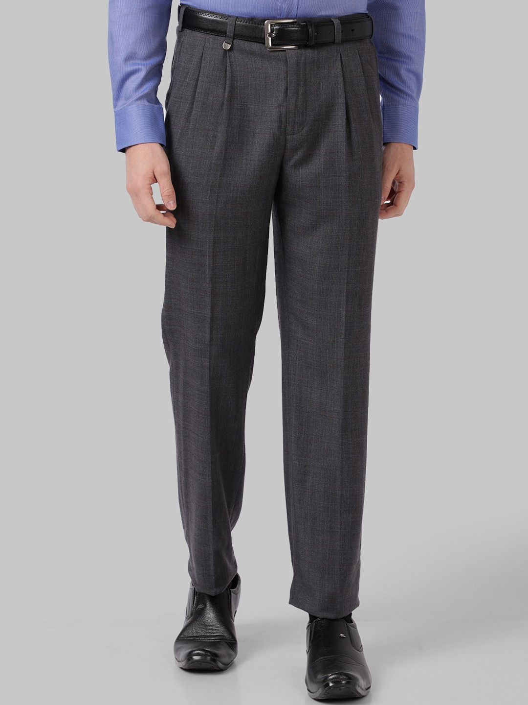 Buy Park Avenue Men Grey Pleated Formal Trousers - Trousers for Men ...