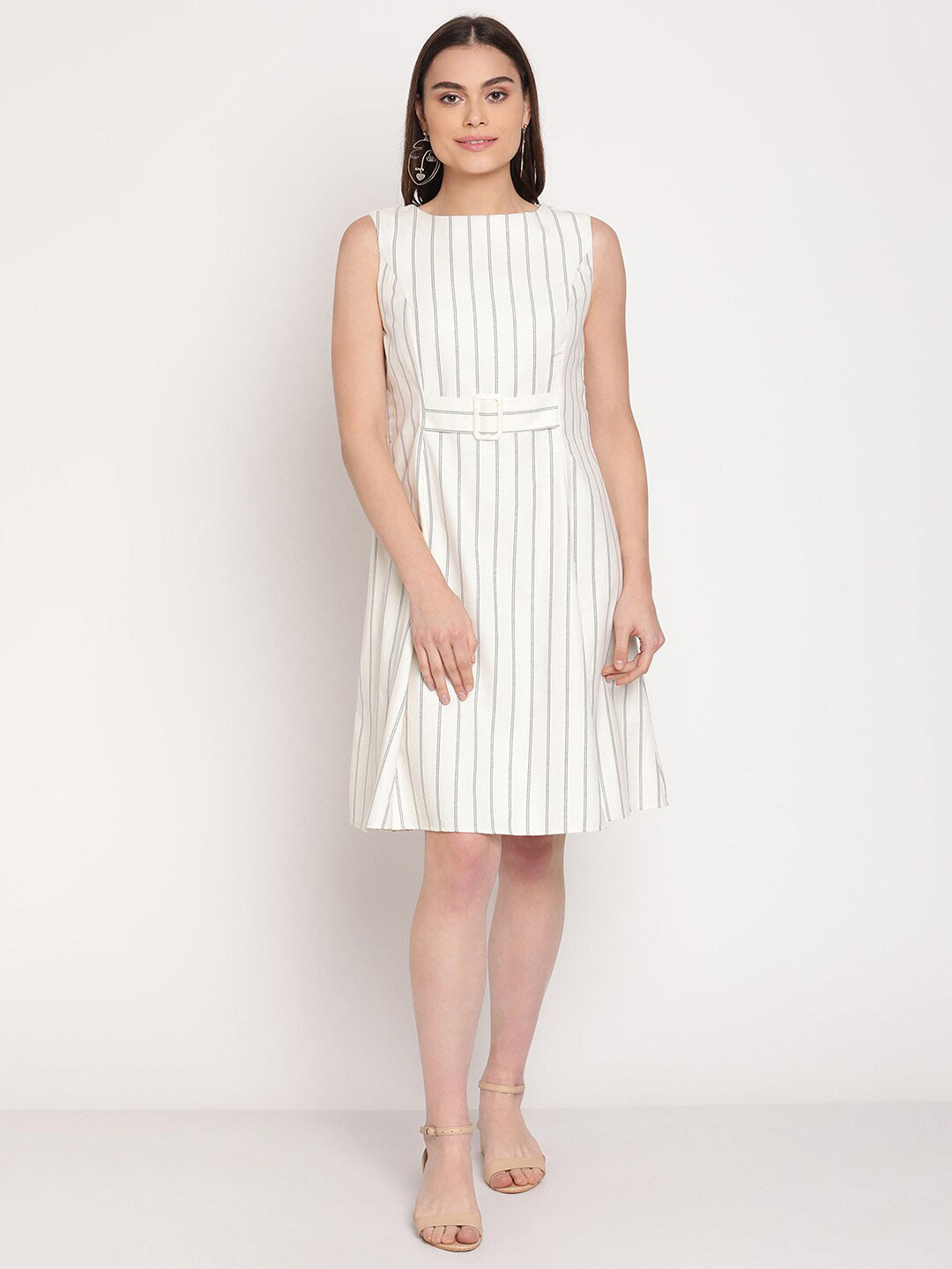 Buy Madame Off White Striped A Line Dress Dresses for Women 17883794