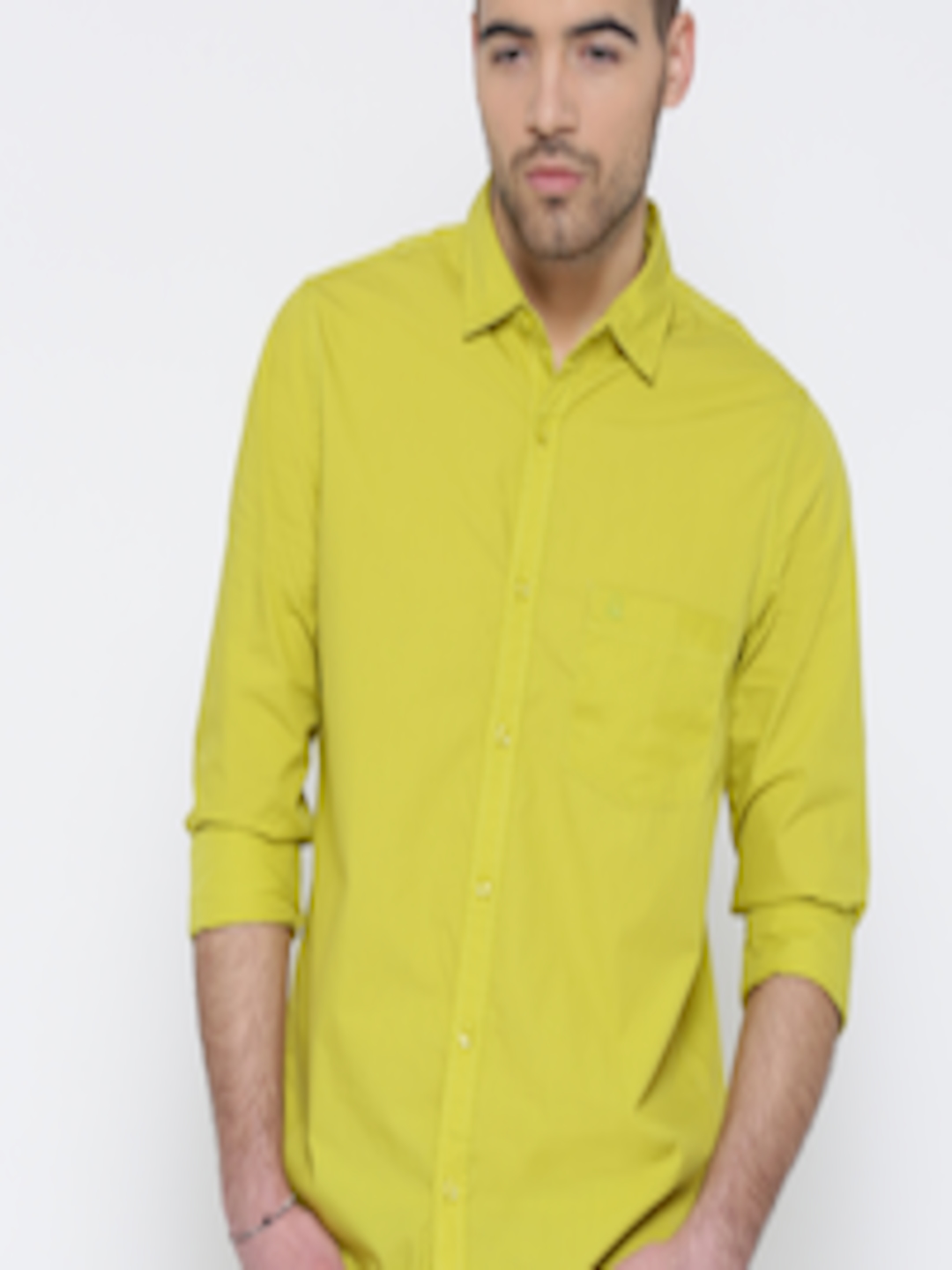Buy United Colors Of Benetton Men Lime Green Solid Casual Shirt ...