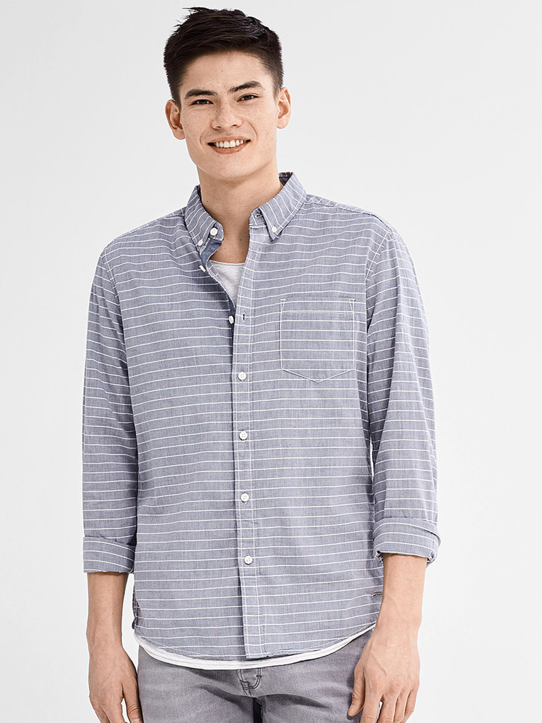 Buy ESPRIT Men Grey Slim Fit Striped Casual Shirt Shirts for Men