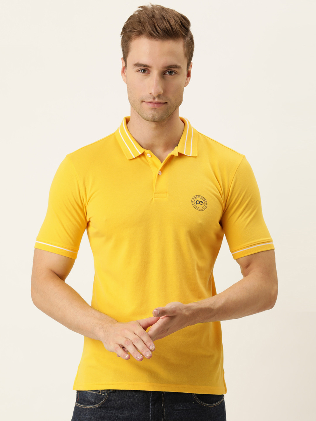 Buy Peter England Men Yellow Solid Polo Collar T Shirt Tshirts for