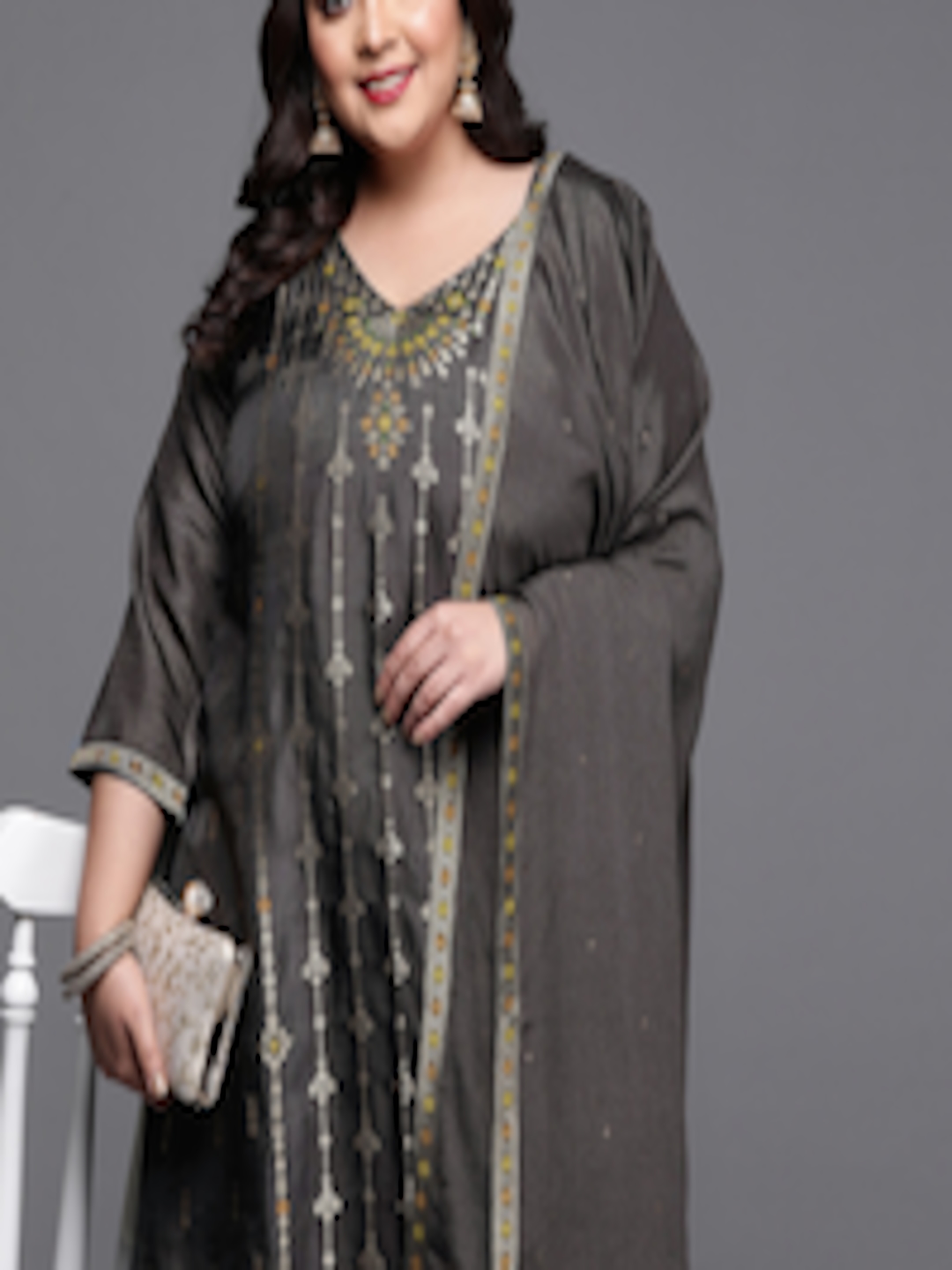 Buy EXTRA LOVE BY LIBAS Women Plus Size Charcoal Black Self Design ...
