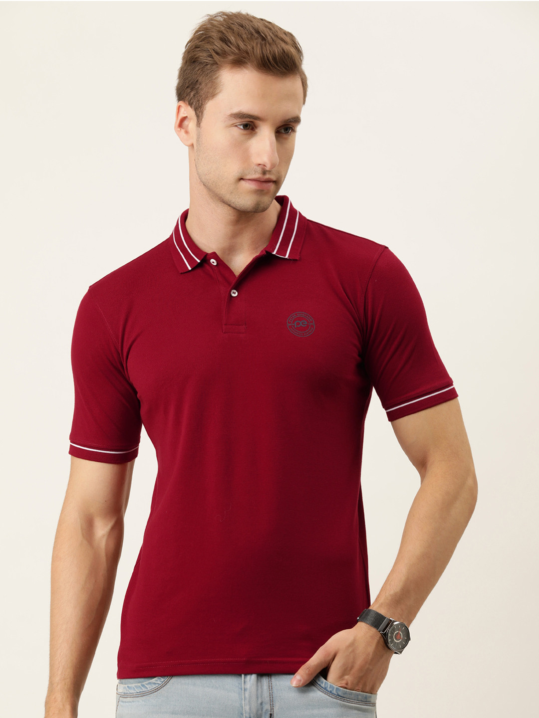 Buy Peter England Men Maroon Solid Polo Collar T Shirt Tshirts for