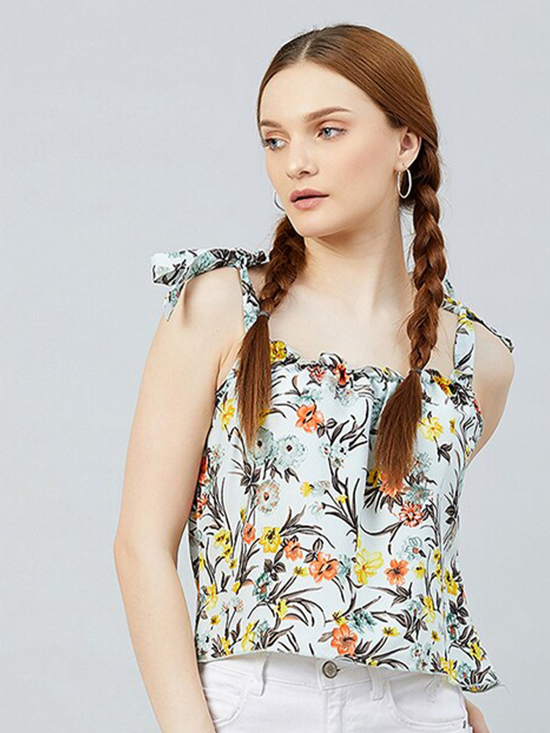Women Navy Chanderi Floral Wrap Crop Top