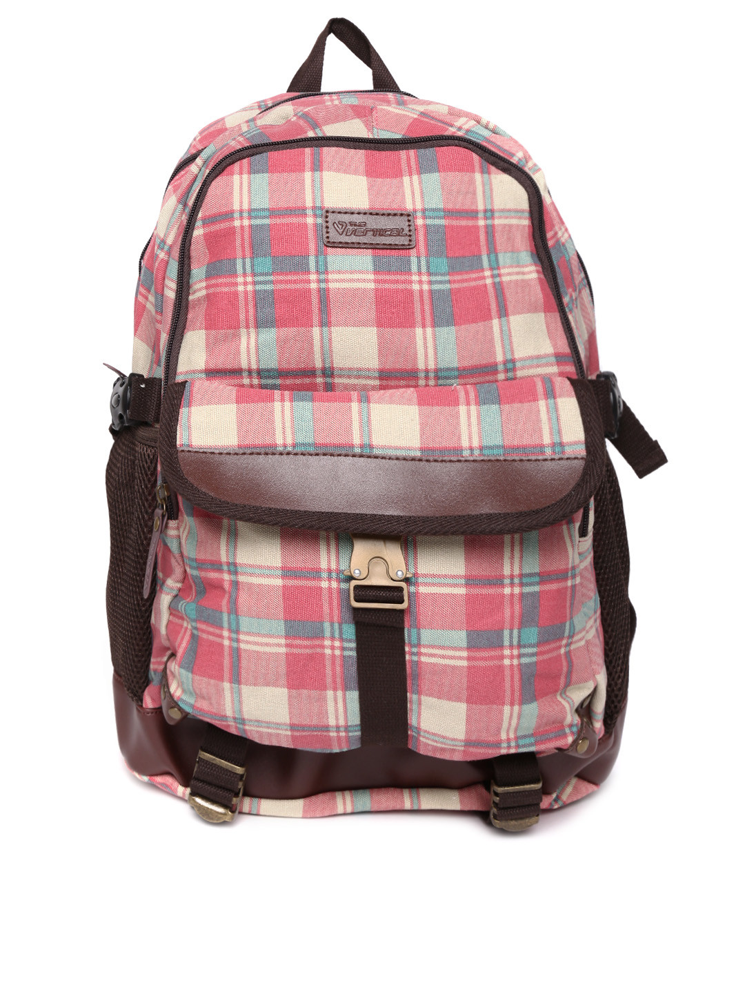 Buy THe VerTicaL Unisex Pink & Beige Checked Laptop Backpack