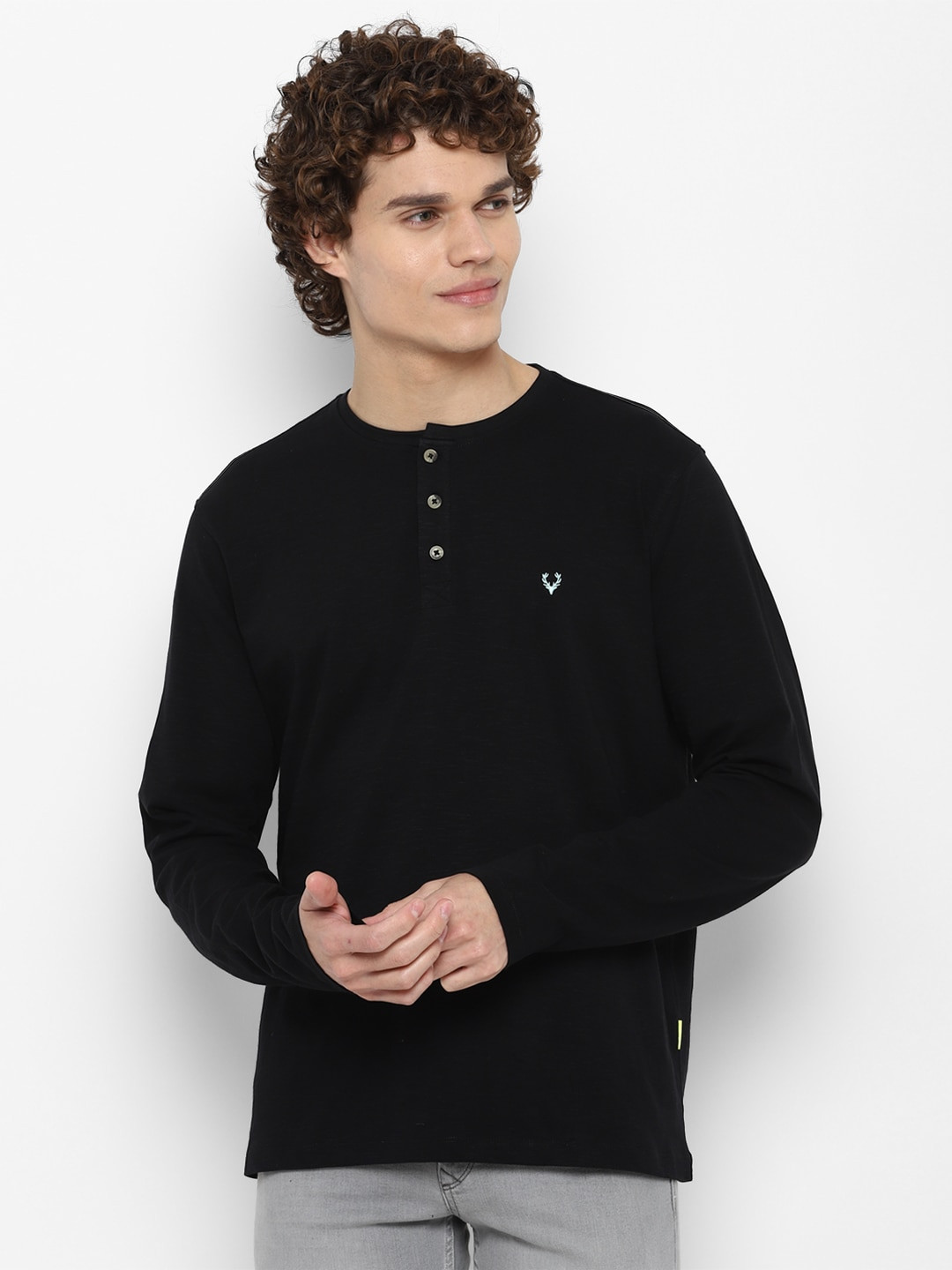 Buy Allen Solly Sport Men Black Henley Neck Pure Cotton T Shirt