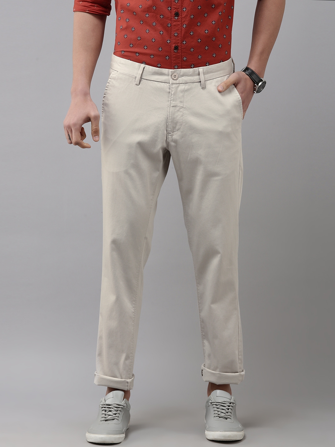 Buy U S Polo Assn Men Cream Coloured Trousers - Trousers for Men ...