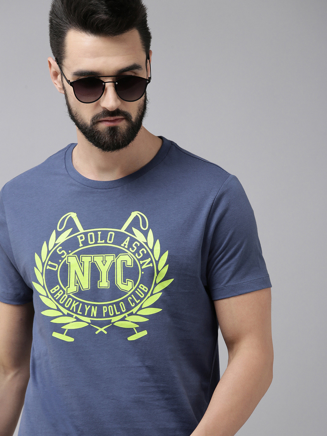 Buy U.S. Polo Assn. Denim Co. Men Blue Printed Pure Cotton T Shirt