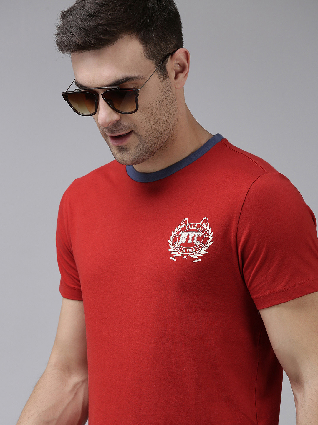 Buy U.S. Polo Assn. Denim Co. Men Red Print Detail Pure Cotton T Shirt