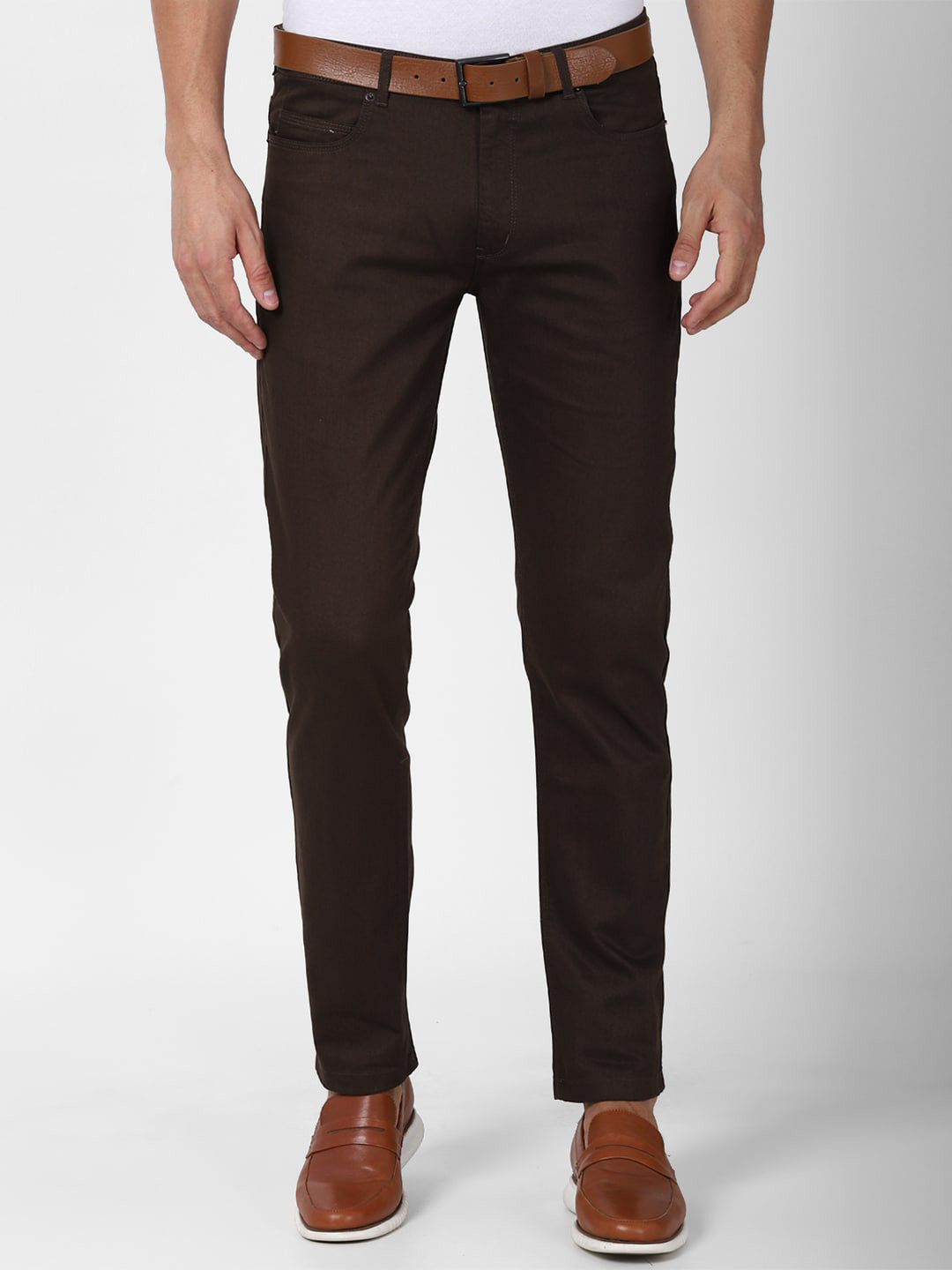Buy Peter England Casuals Men Brown Slim Fit Trouser Trousers for Men