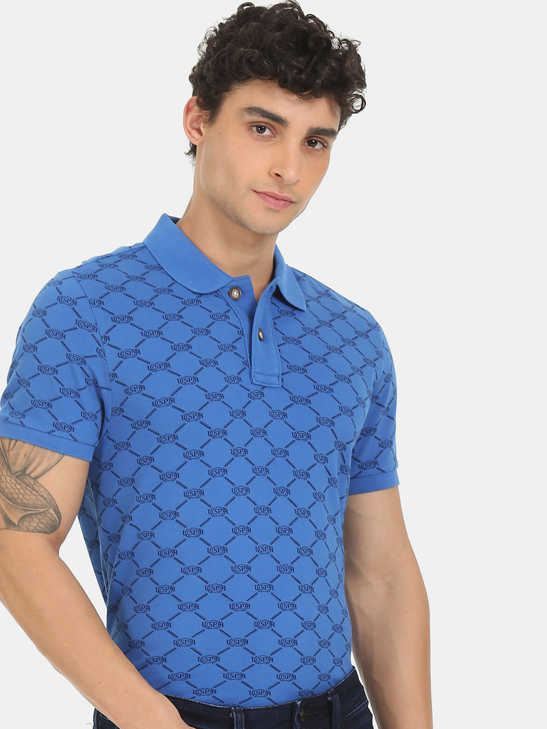 Buy U.S. Polo Assn. Denim Co. Men Blue Printed Polo Collar Cotton T
