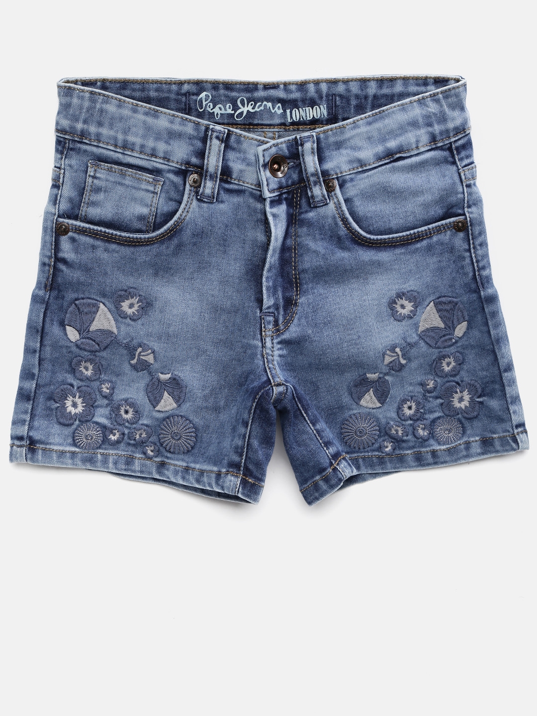 Buy Pepe Jeans Girls Blue Washed Denim Shorts - Shorts for Girls ...
