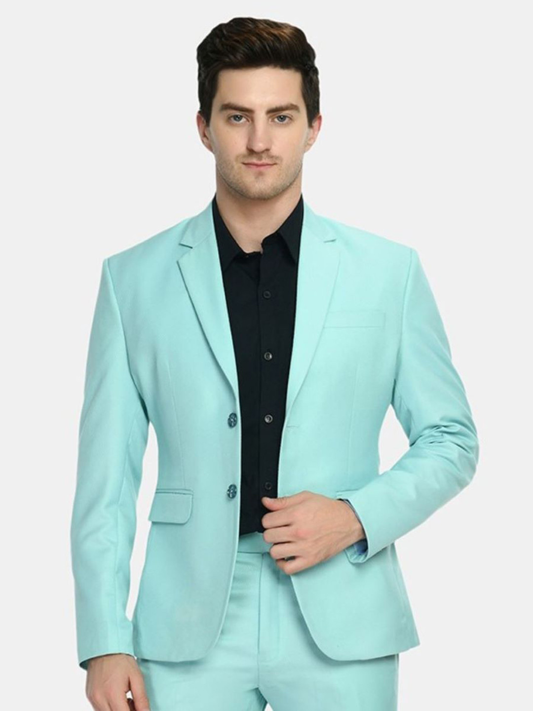 Men's Turquoise Blue Slim Fit Single Breasted Notched Lapel Cotton Blazers