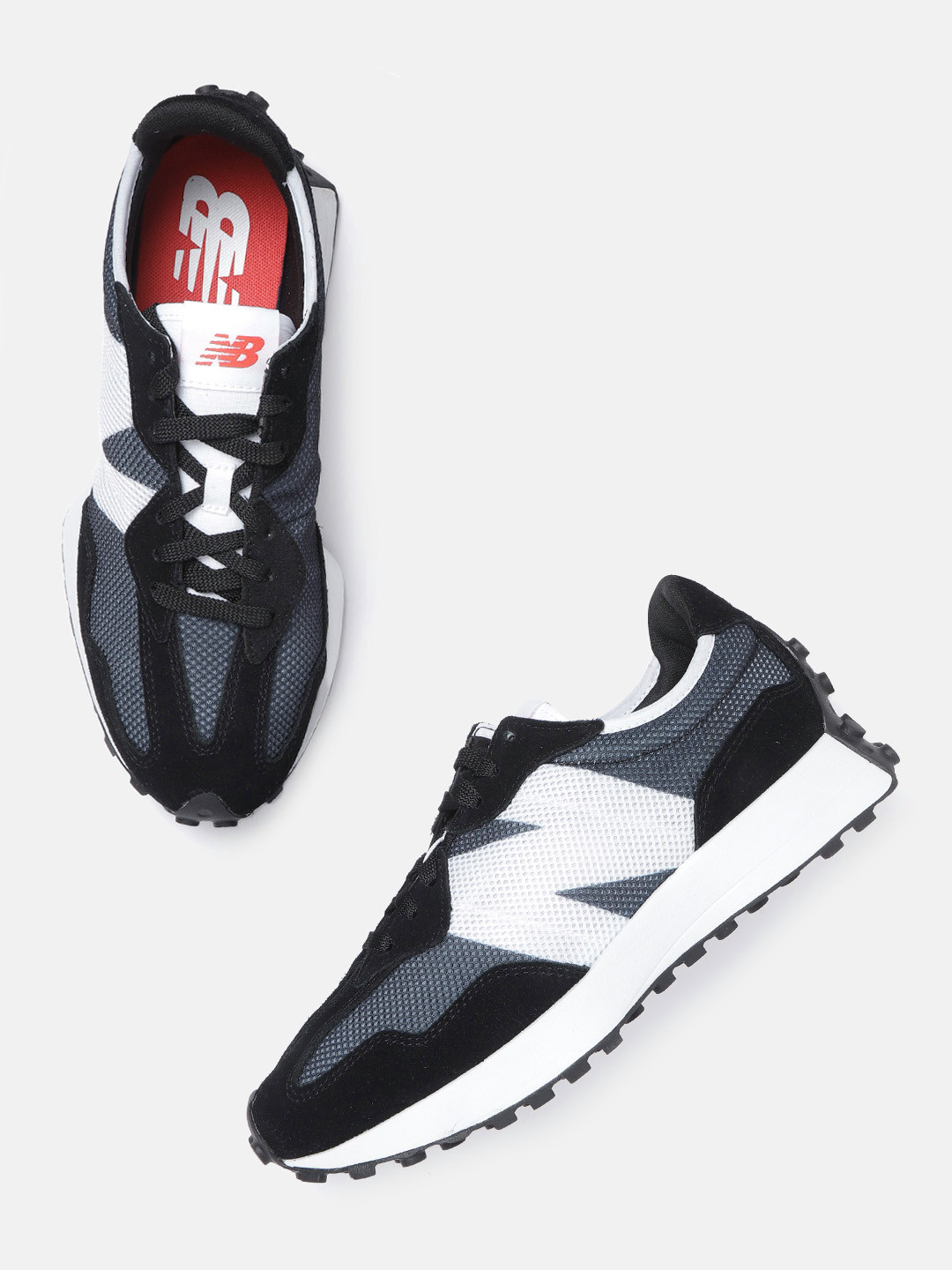 Buy New Balance Men Black & Charcoal Grey Woven Design Suede Sneakers