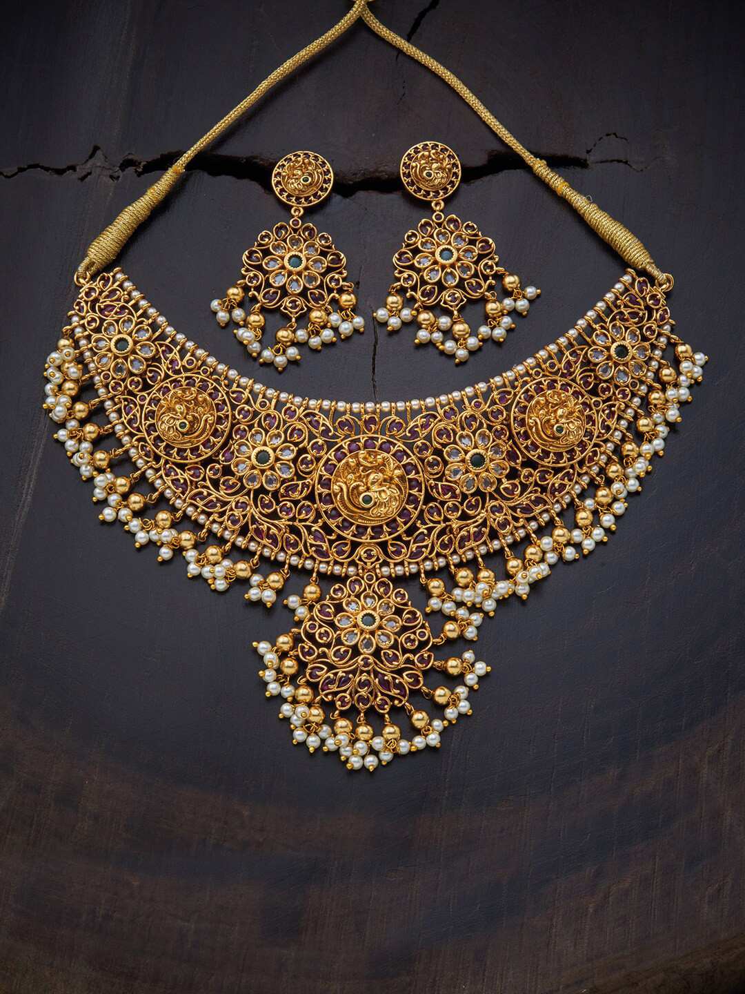 Buy Kushals Fashion Jewellery Pink & Green Gold Plated Jewellery Set