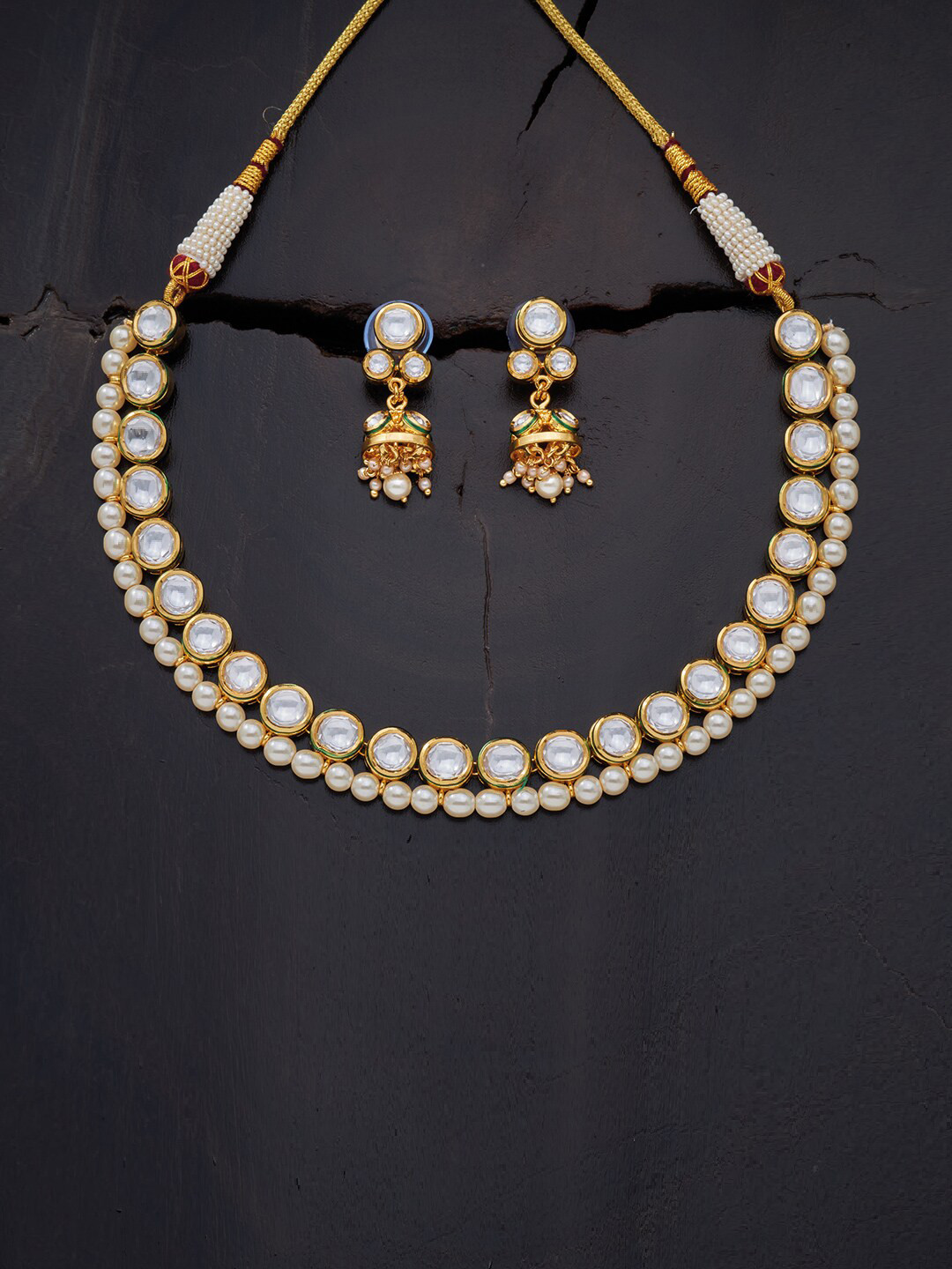 Buy Kushals Fashion Jewellery White & Gold Toned Gold Plated Necklace