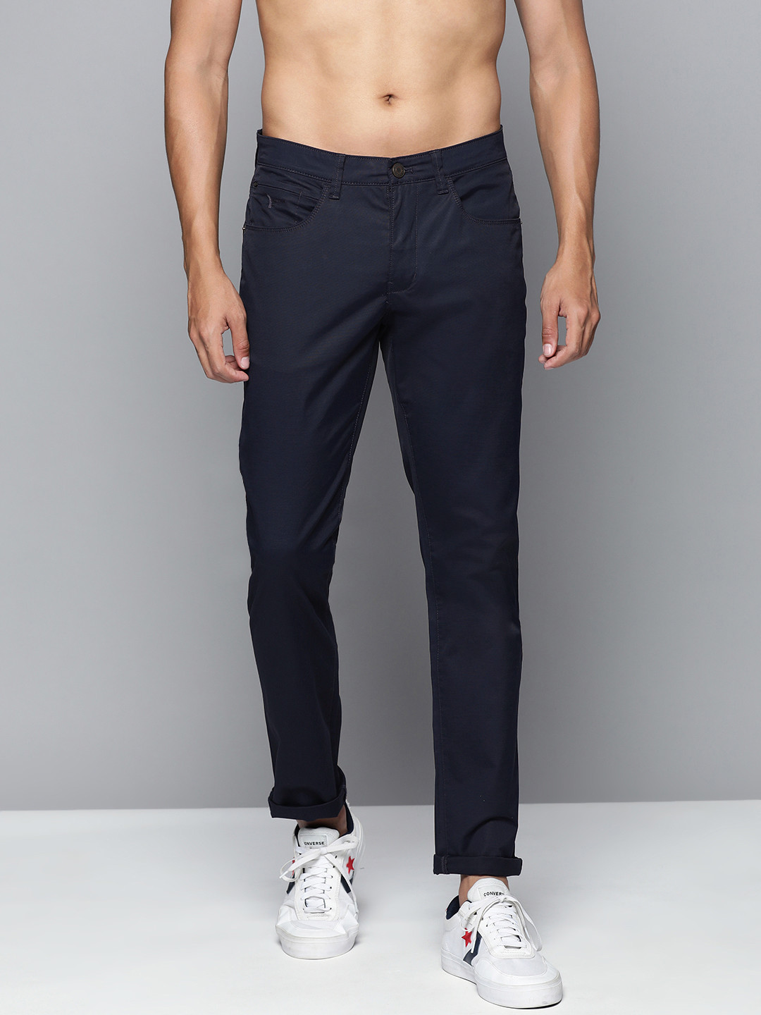 Buy Flying Machine Men Navy Blue Slim Fit Trousers - Trousers for Men ...