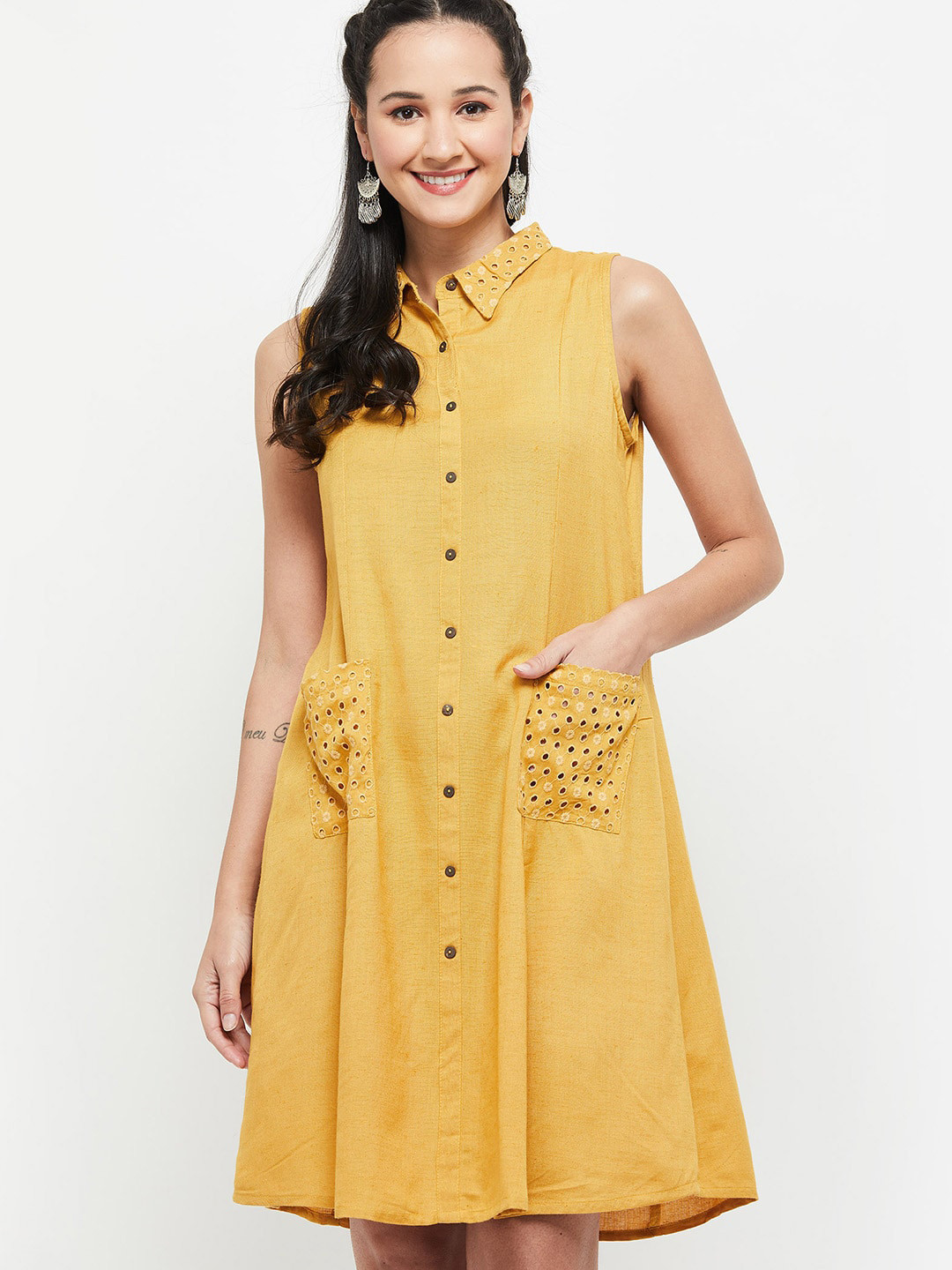 Buy Max Mustard Yellow Shirt Dress - Dresses for Women 17907534 | Myntra
